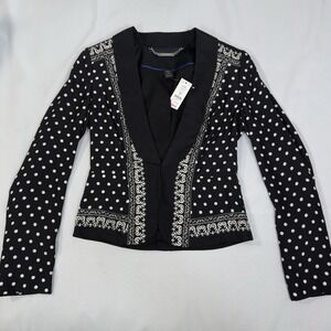 White House Black Market 0 Silk Scarf Blazer Polka Dot Jacket‎ Equestrian WHBM